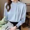Women's Long Sleeve Satin Chiffon Shirt with Beaded Hem - 2023 Spring Fashion