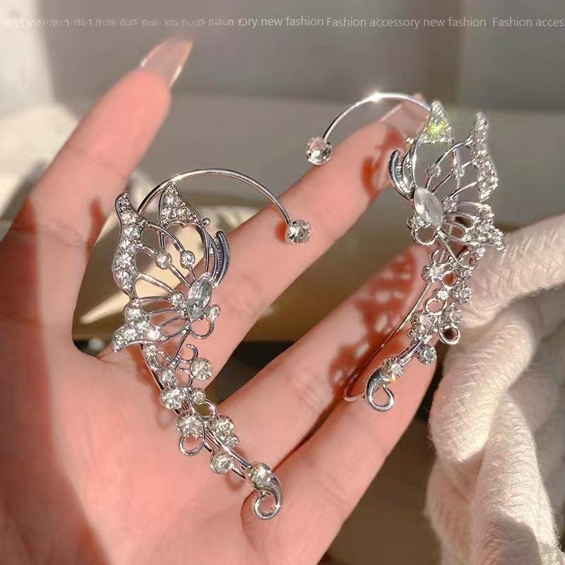 Good Fashion Style Shiny No Piercing Clip On Earrings Elf Earrings 2Pcs Fashion Ear Wrap Butterfly Fairy Ear Climber Luxury