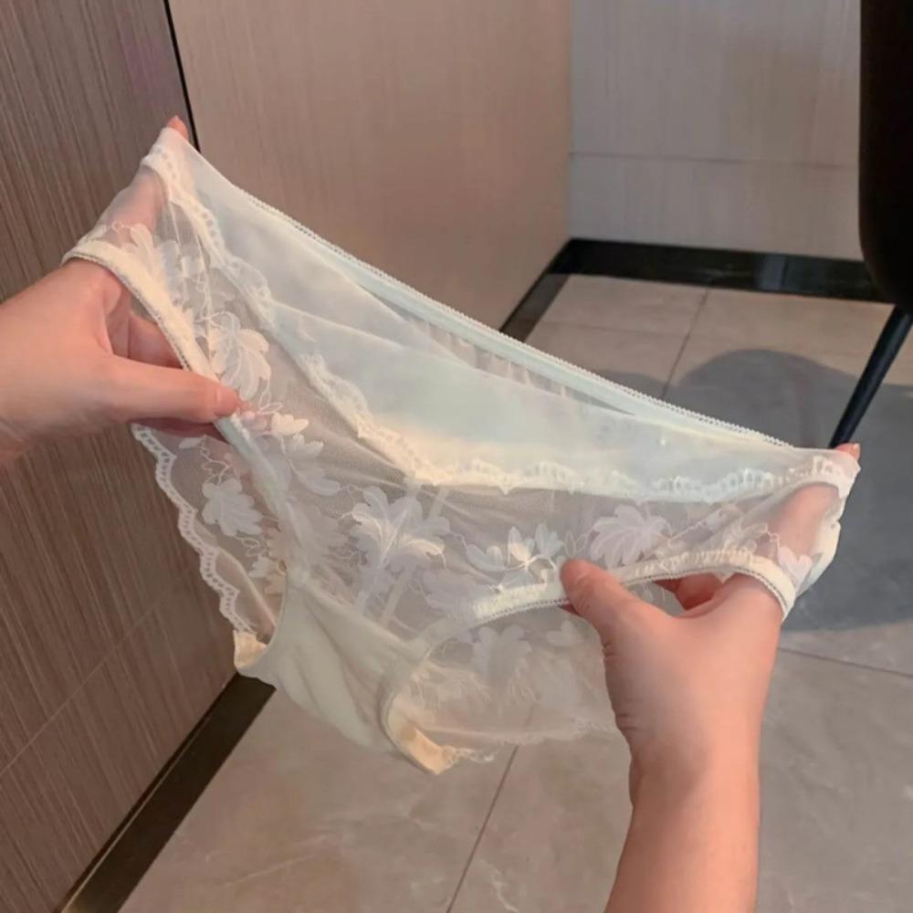 Fashion Mesh Lace Flower Panties Transparent Low Waist French Style Briefs Breathable Women Underwear Summer Spring