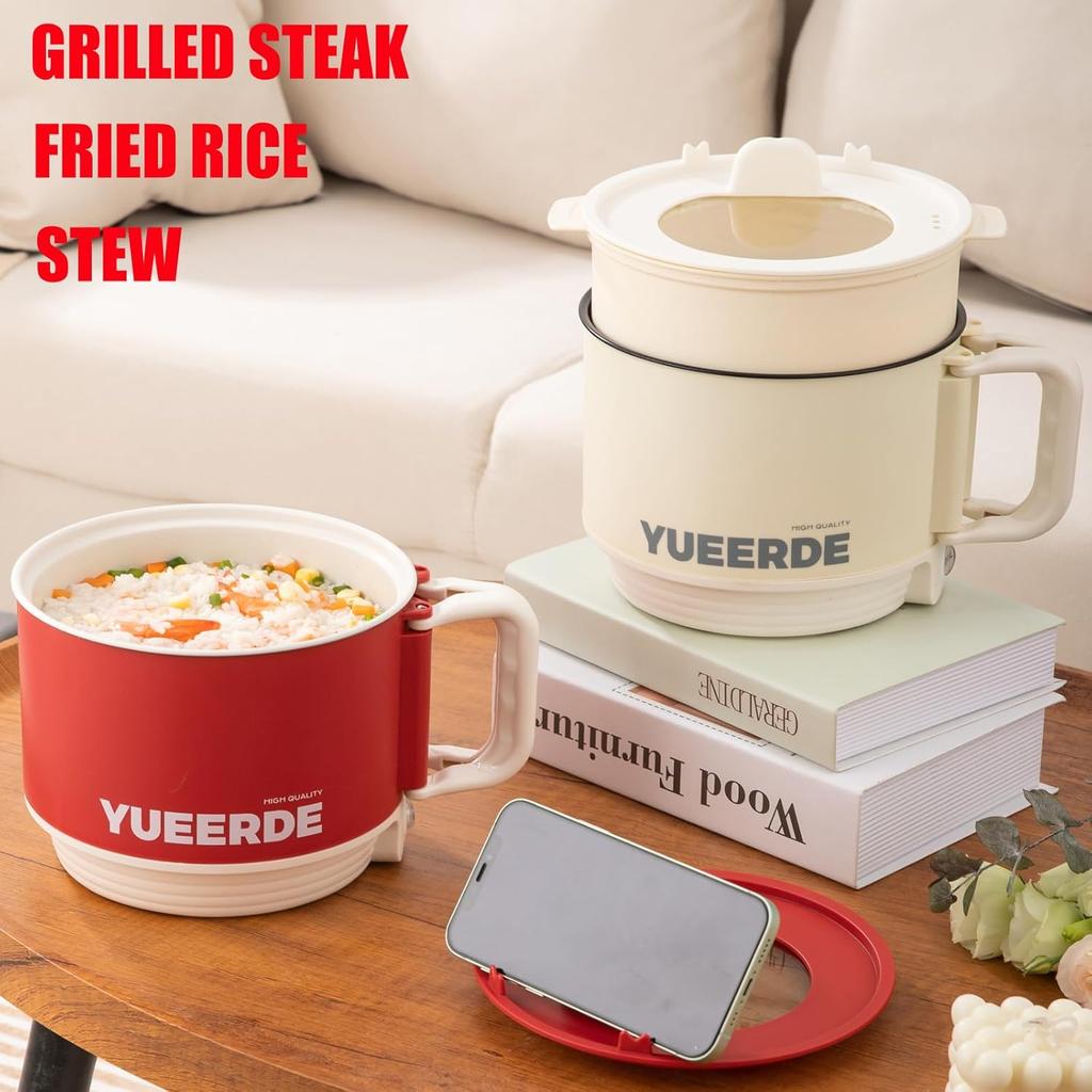 Hot Pot Electric Ramen Cooker Mini Instant Non-stick Pot with Over-Heating Protection Dry Burning Protection Easy Clean 1.5L 600W Ideal for Steak,