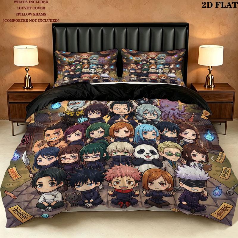 Jujutsu Kaisen Pattern Bedding Quilt Set Quilt Cover Pillowcase Home Birthday Gift(1 * duvet cover + 2 * pillowcase, without core)