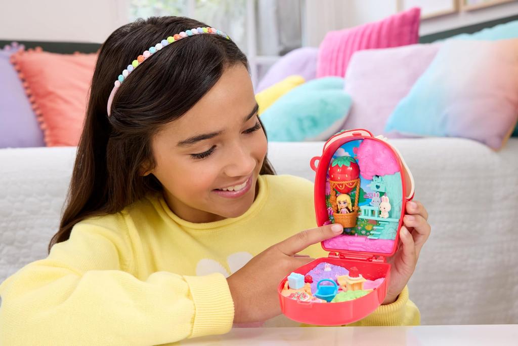 Polly Pocket Doll & Playset, Strawberry Picnic Bunny Compact.