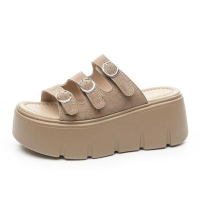 Мода 7 см Замша Синтетическая Микрофибра Натуральная Кожа Сандалии Летние Шлепанцы Балетки Женские Массивные Кроссовки Шлепанцы Платформа Клиновидная Обувь