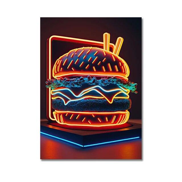 Неоновый арт, пицца, гамбургер, кофе, мороженое, плакат, настенная живопись на холсте, печатные изображения, ресторан быстрого питания, клубный бар, домашний декор без рамки