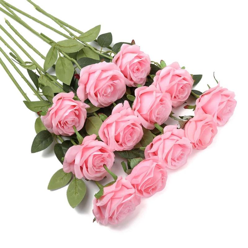 12 шт. Искусственные цветы Розы Массовый букет поддельных шелковых роз с длинным стеблем Искусственные розы Цветы для свадьбы Домашние вечерние украшения стола
