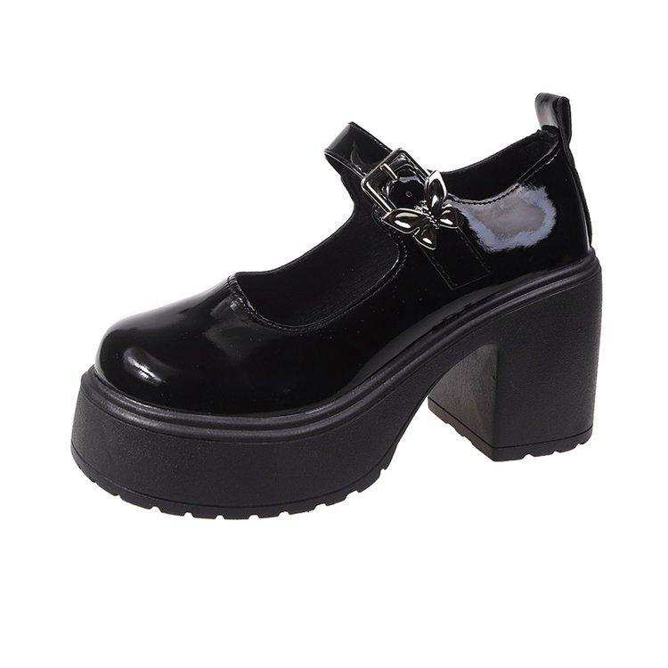 Модные женские туфли-лодочки на платформе Мэри Джейн Туфли на очень высоком толстом каблуке 2024 года Осень Новые лакированные кожаные туфли с пряжкой на ремне Готическая Лолита
