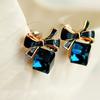 1 Pair Fashion Faux Crystal Bowknot Cube Ear Stud Earring Jewelry Accessory for Party