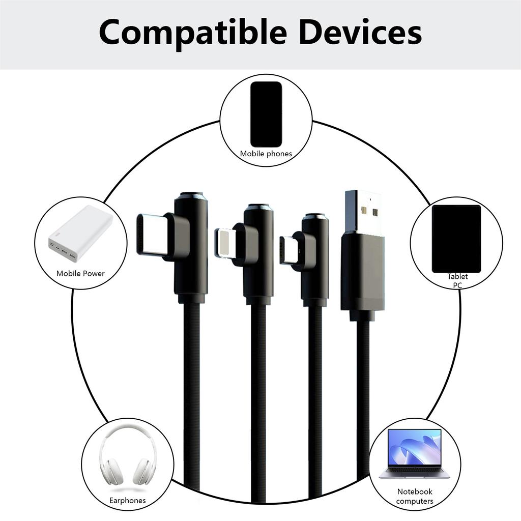 3 в 1 2.4A быстрая зарядка USB Type C на USB C / 8-контактный кабель для передачи данных нейлоновый плетеный кабель для мобильного телефона