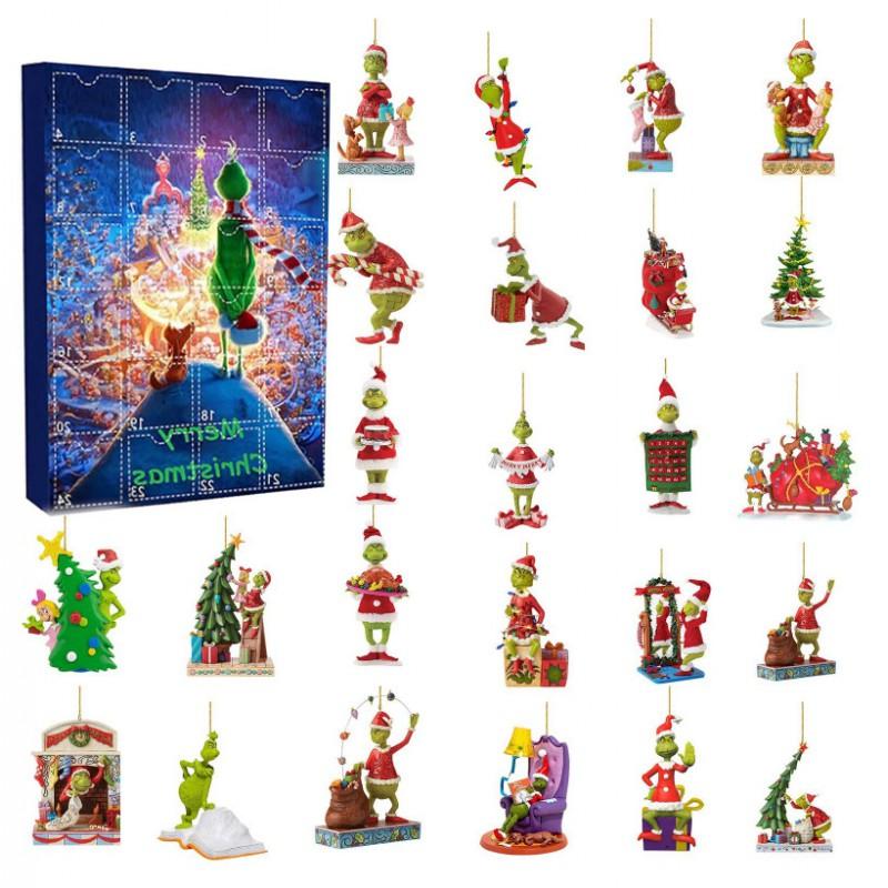 Grinch Acrylic Blind Box Ornament Set 24-Day Christmas Countdown Calendar Keychain Decor