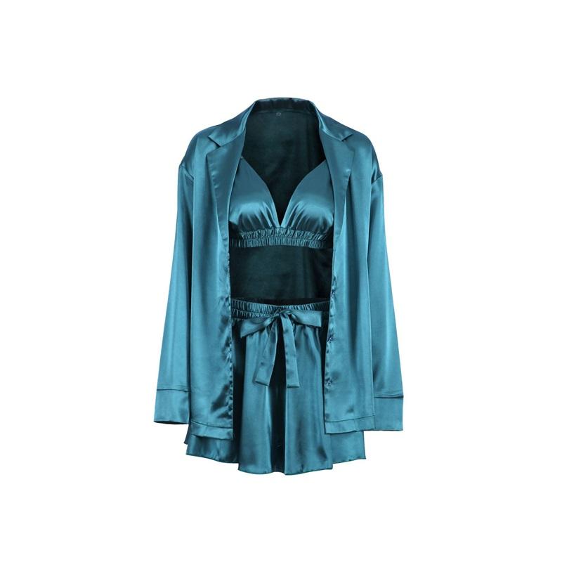 Autumn Europe And The United States Sexy Pajamas 3 Sets Of Silk Long-sleeved Bathrobe Underwear Ladies Homewear