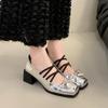 Fashion Block Heel Single Shoes Autumn New Square Toe Shallow Mouth Bow Soft Sole Non-slip Wear-resistant High Heel Mary Jane Shoes