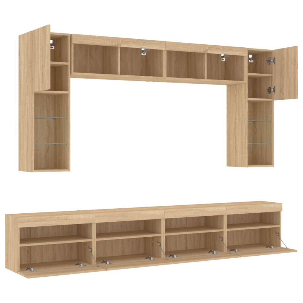 8 piece TV wall unit with LED lights Sonoma oak
