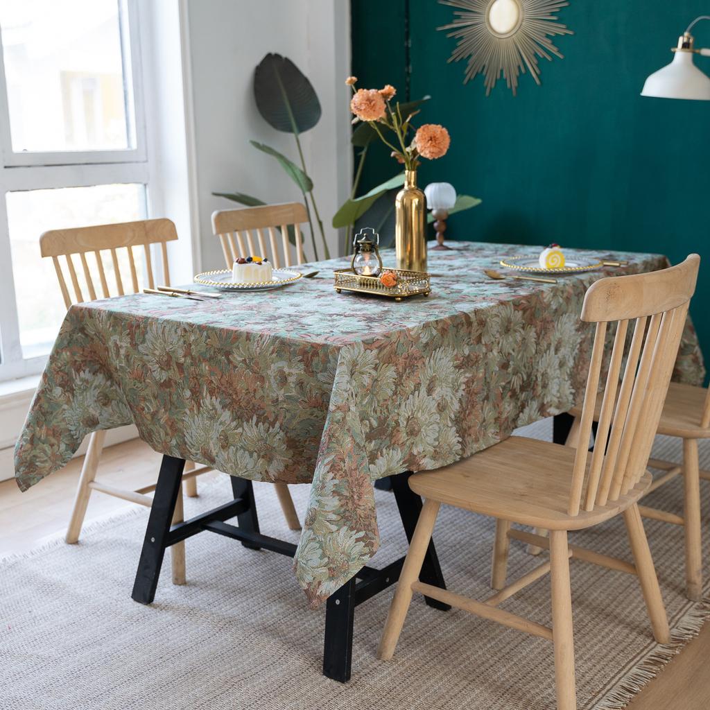 American Country Retro Oil Painting Wind Table Fabric Yarn -Dyed Jacquard Daisy Rectangular Small Tea Table Round Table Mat Cover
