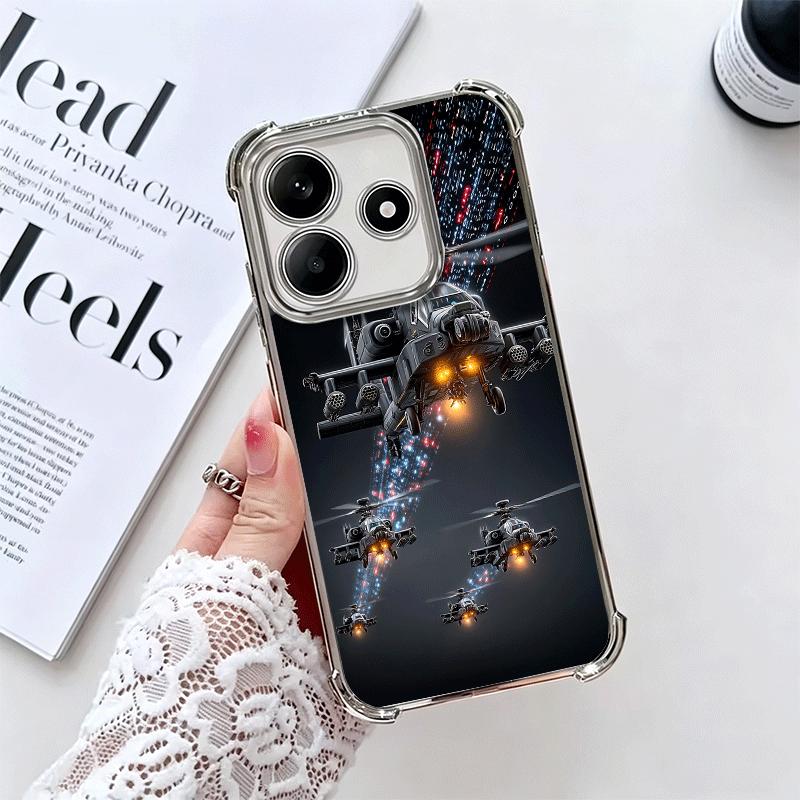 Aircraft Helicopter Formation Soft Phone Case For Xiaomi Redmi Note 14 15 Pro Plus 13 12 11S 11T 5G 10 9S 9 Plating Anti-Fall Fu