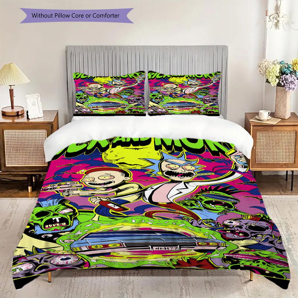 Super soft Ricky and Morty 3-piece bedding set - 1 duvet cover, 2 pillowcases, skin-friendly and comfortable(Without Core)