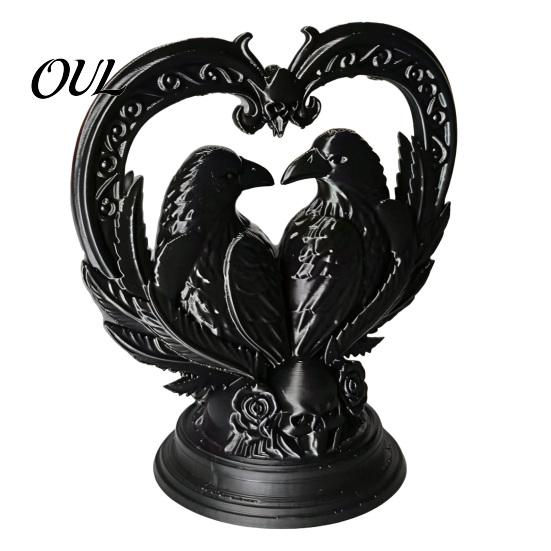 Miniature Skull Statue 3D Printed Double Raven Ornaments, Dark Style And Love Figurine, Home Decor Gothic Decorations for Desk Bookshelf Halloween