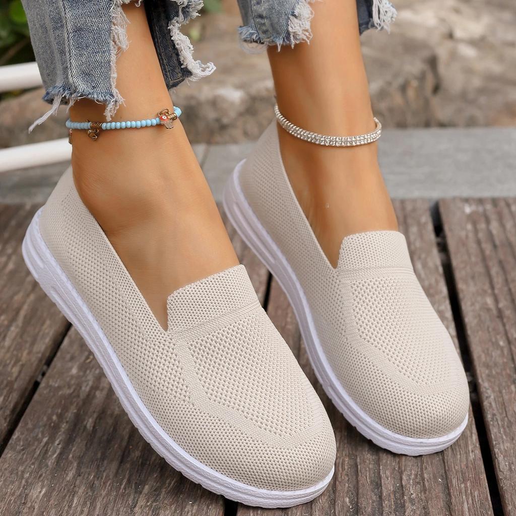 Модная женская повседневная обувь, летние однотонные кроссовки без застежек, женская модная сетчатая дышащая повседневная обувь, нескользящие мокасины для ходьбы на плоской подошве