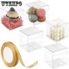 15pcs PET Clear Plastic Party Favor Boxes with Golden Ribbon Transparent Cube Treat Boxes Gift Packaging Boxes Waterproof Folding Gift Containers