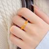 Banyan Tree S925 Silver Gold-Plated Zodiac Topaz Beaded Ring - Fortune-Attracting Chinese Style Elastic Rope Women's Ring