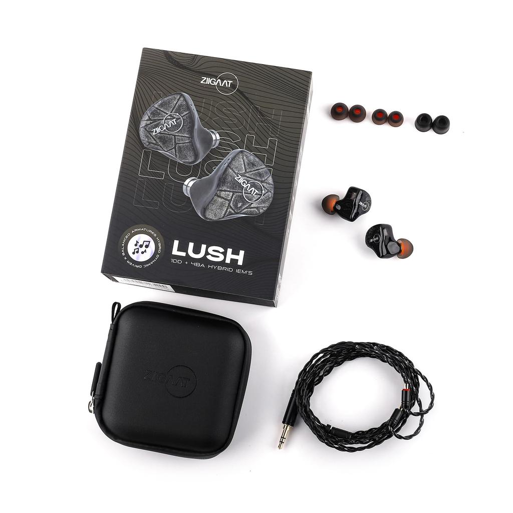 Linsoul ZiiGaat Lush Hybrid (4BA+1DD) Высококлассные внутриканальные наушники, Сделано в Китае, Со сменным кабелем, Гибридная конфигурация с динамическим драйвером и сабвуфером,