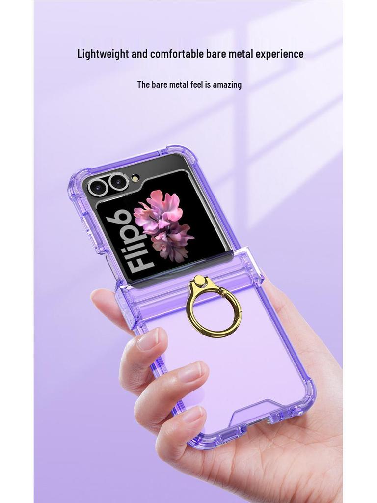 Защитный чехол Samsung Z Flip6 с кольцом-держателем на шарнире, Полное покрытие, Защита от падений. Подходит для мужчин и женщин.