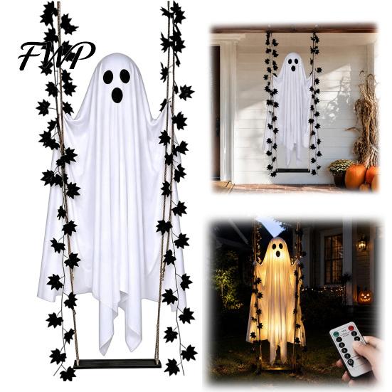 Light Up Ghost for Yard Halloween Hanging Swing with Remote Control, 1.2/1.5/1.8M Light-Up Spooky Ghost, Maple Horror Atmosphere Holiday Props