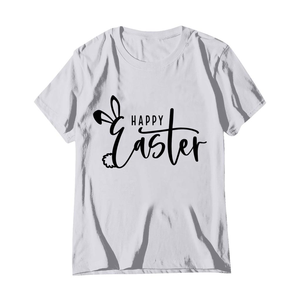 Женская модная пасхальная принтованная повседневная плиссированная круглая футболка с коротким рукавом