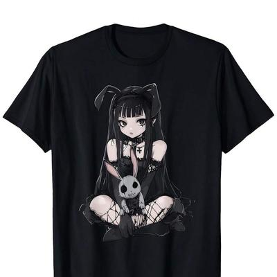 Унисекс Футболка E-Girl Милая Аниме Готическая Девушка-Кролик Дистопический Готический Стиль