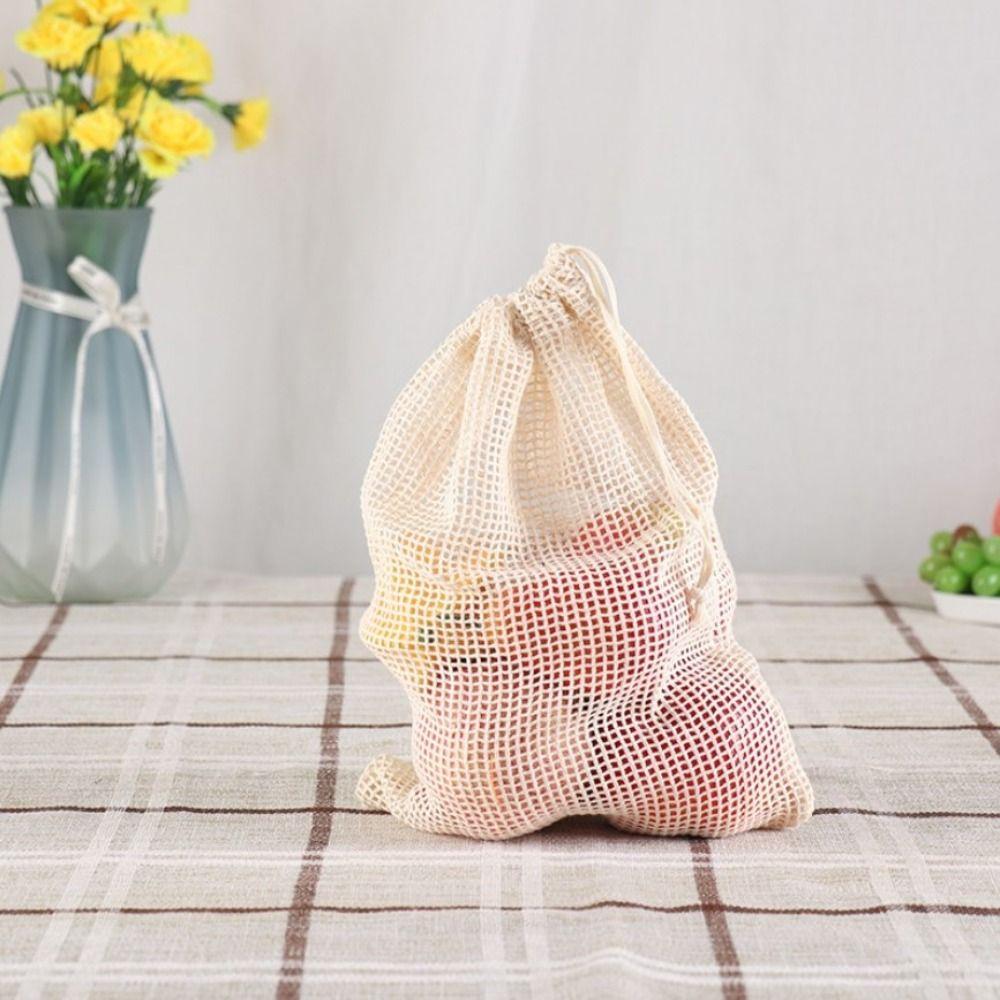 Large Capacity Cotton Mesh Bag Light Weight Drawstring Bag New Bundle Pocket
