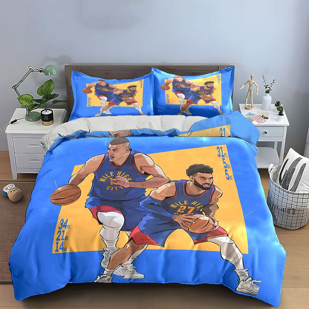 Basketball Duo Illustration Set Bedding Duvet Cover Set Duvet Cover Pillowcases (1*Duvet Cover 2*Pillowcases, without duvet insert)