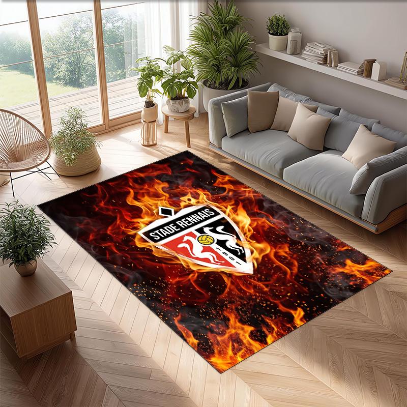 Stade Rennais FC Soccer Football Pattern Soft Area Rug Non Slip Indoor Floor Carpet Sports Decor Mat for Bedroom