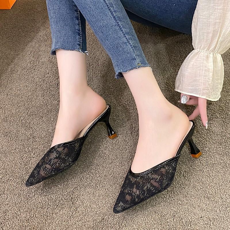 Модные туфли на высоком каблуке для женщин 2024 года, новые весенне-летние туфли с сетчатой отделкой, женские туфли на тонком каблуке для улицы