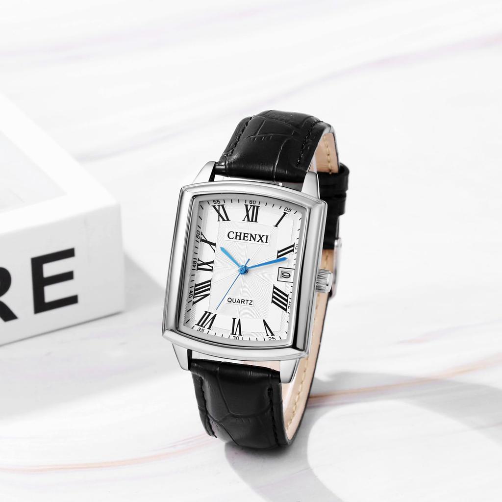 Analog Watch with Genuine Leather Strap and Antique Roman Stylish Square Quartz Silver and Perfect for Couples or Couples Perfect Gift for or Your