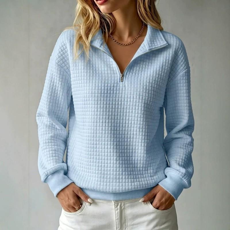2026 Womens Waffle Knit Stand Collar Zip-Up Long Sleeve Pullover Hoodie Solid Color Casual Top