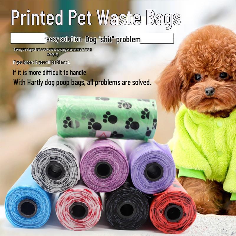 Printed Pet Waste Bags - 15 Bags/Roll for Dog and Cat Cleanup