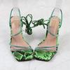 Women Summer 10cm High Heels Sandals Lady Gladiator Serpentine Snake Print Heels Green Sandles Fetish Prom Nightclub Shoes