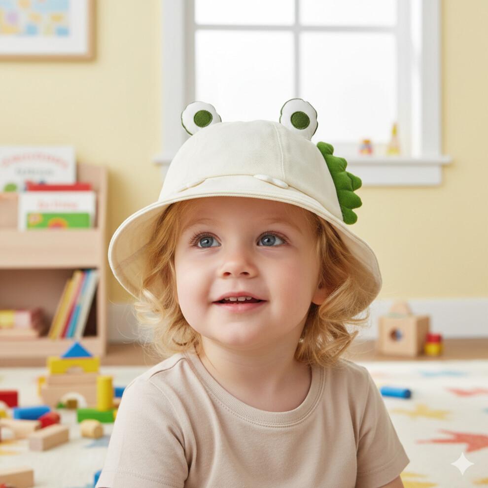 (One Size, Beige) Women Frog Bucket Hat, Cute Cartoon Wide Brim Sun Hat Lightweight Summer Cap