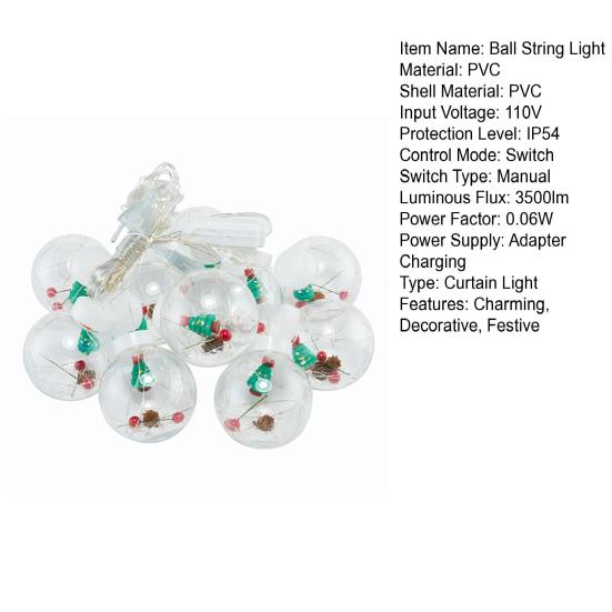 Светодиодный рождественский светильник Yousheng Ball String Light, украшение в виде шара с пожеланиями, 10 светильников в виде Санты/снеговика/шара для занавеса, декор для дома и улицы