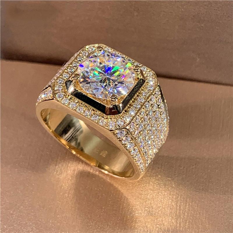 Fashionable Men's Ring Gold Set Zircon Engagement Proposal Ring Size 8-13