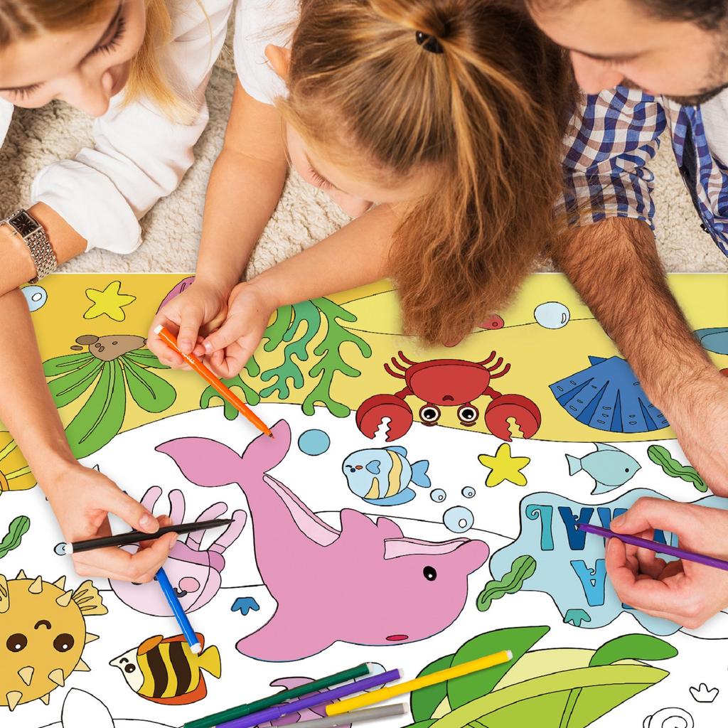 Бумажная скатерть для раскрашивания, творческие детские занятия, различные плакаты с изображением рыб, без кистей,