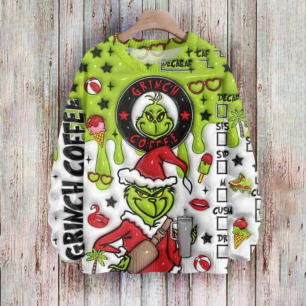 Рождественская мода Мужская и женская футболка с принтом зеленого монстра, с круглым вырезом, пуловер, топ, повседневная уличная толстовка, детская футболка, топ, одежда