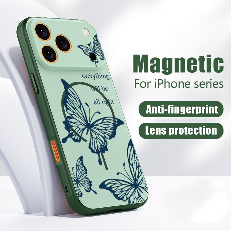 Чехол с узором из бабочек и бантов Для iPhone 17 Pro Max Чехол iPhone 16 15 14 13 Pro Max Магнитный Для Magsafe Гибридный Тонкий Матовый Чехол