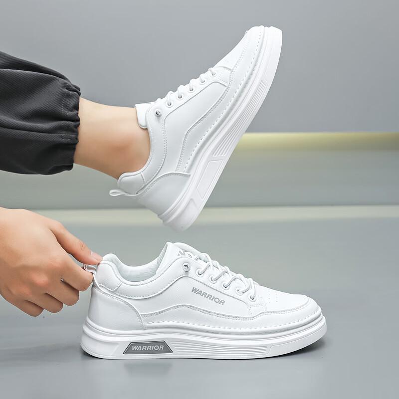 Warrior Casual Sneakers for Men, Versatile Sports Shoes, Breathable Leather Shoes, White Sneakers WXP(WZ)-2428 White-Gray 44