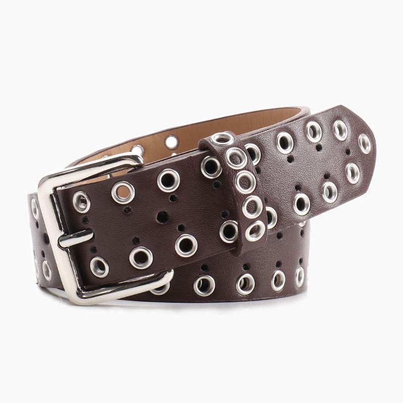 Women Hollowed Metal Leather Belt With Alloy Buckle For Casual Wear And Street Style