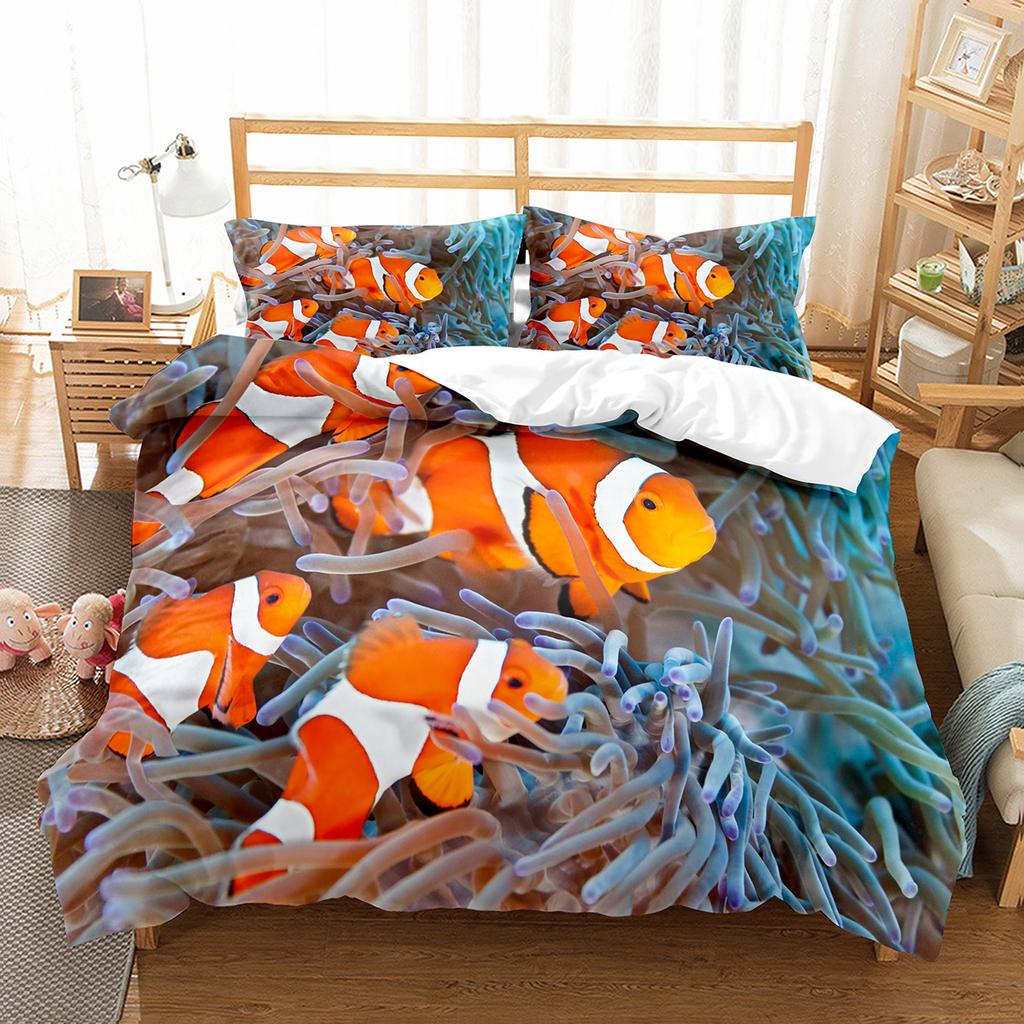 Fish Duvet Cover Set Koi Carp Pattern Polyester Comforter Cover King Queen Full Size for Kids Teens Bedding Set with Pillowcase