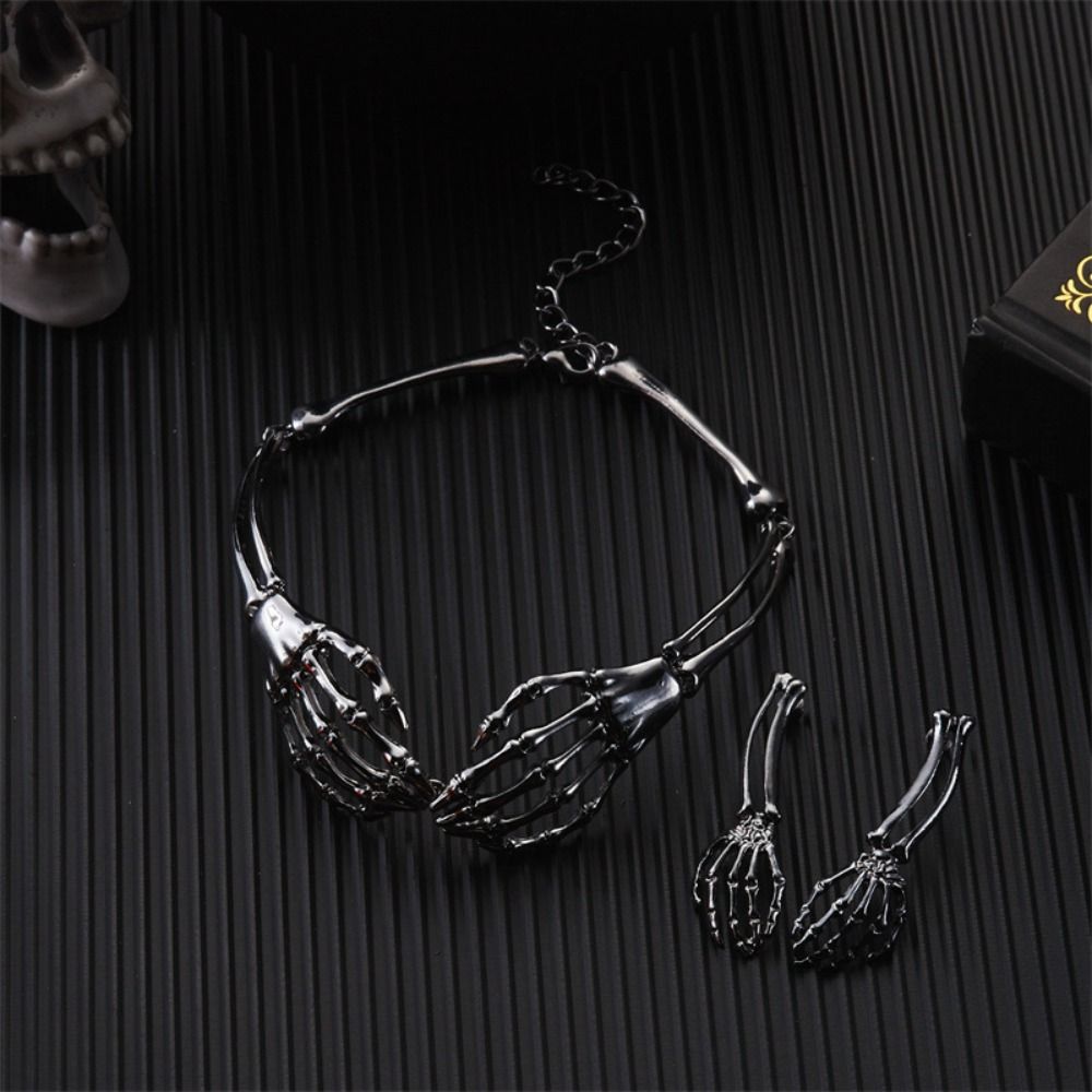 Хип-хоп цепи Ювелирный набор Скелет Хэллоуин Панк Ожерелье Серьги Праздничные аксессуары