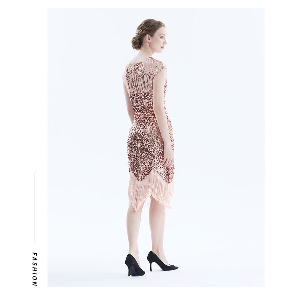 Винтажное бальное платье в стиле Гэтсби 1920-х годов, платье большого размера с круглым вырезом и вышивкой пайетками