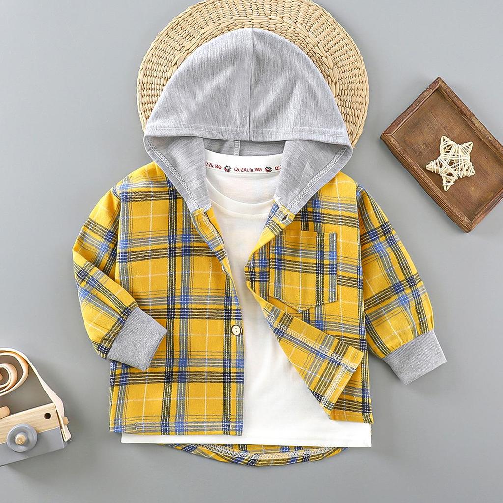 2025 Kids' Plaid Hooded Long-Sleeve Cardigan - Spring/Autumn Fashion