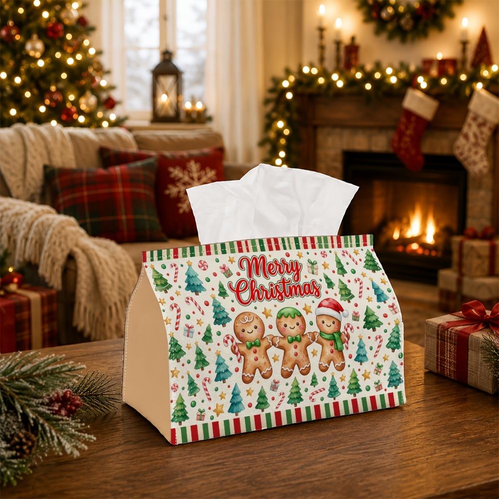 1pc Sweet Holiday Tale Tissue Box | Multi-functional Seasonal Napkin Dispenser, Available Suitable for Home, Xmas Parties Gingerbread for Man Trio Can