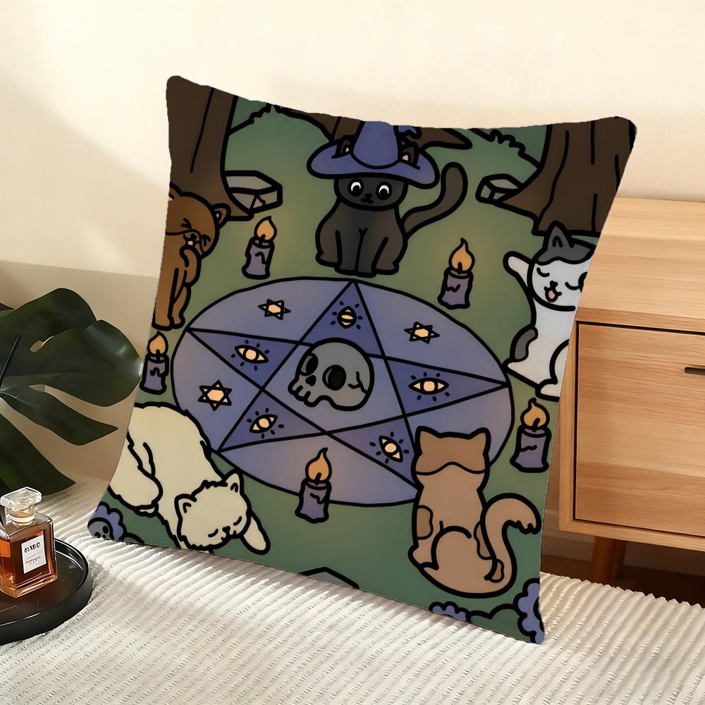 Wizard Cat Cushion Cover Soft Short Plush Pillow Cover Smooth Cozy Texture Aesthetic Cushion Case Home Decor